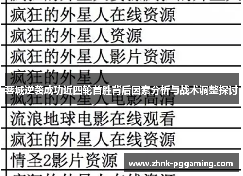 蓉城逆袭成功近四轮首胜背后因素分析与战术调整探讨